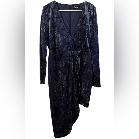 Lulus XL strong ambition slate blue velvet asymmetrical long sleeve dress - Picture 4 of 13